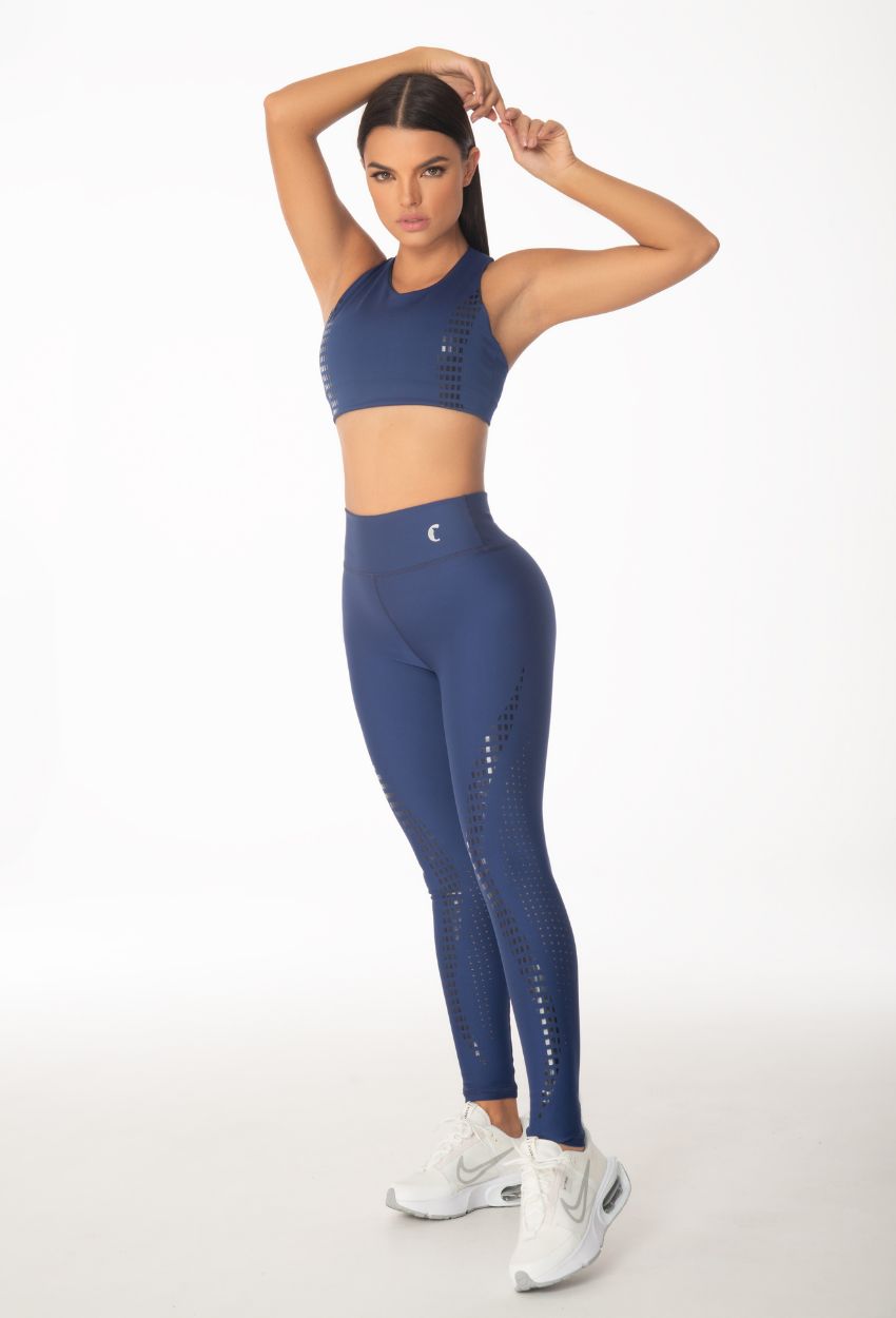 Conjunto Leggins Gel Cocodrilo Azul Eléctrico